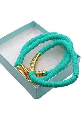 Park Lane Jewelry Baja Teal & Gold Tone Stretch Bracelet Set In Gift Box